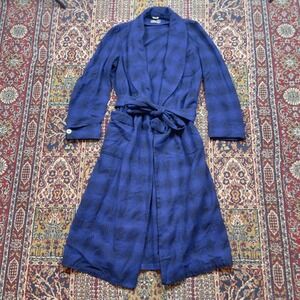 VTG Pendleton Shadow Plaid Virgin Wool Robe S Blue Black Shawl Collar Belted USA